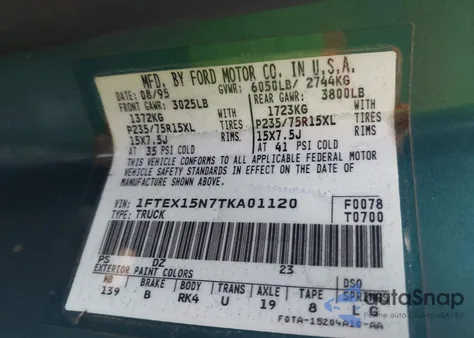 1996 Ford F150 from USA, damaged, VIN 1FTEX15N7TKA01120